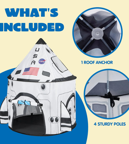 Rocket Ship Play Tents for Kids, Spaceship Kids Playhouse Indoor Outdoor