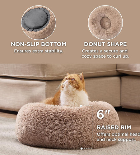 Calming Dog Beds for Small Medium Large Dogs - round Donut Washable Dog Bed, Anti-Slip Faux Fur Fluffy Donut Cuddler Anxiety Cat Bed, Fits up to 15-100 Lbs