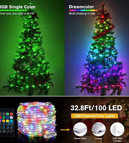 Smart WS2812B Addressable LED Garlands RGB String Fairy Lights USB Festoon for Home Aesthetic Room Wedding Decoration Mood Light