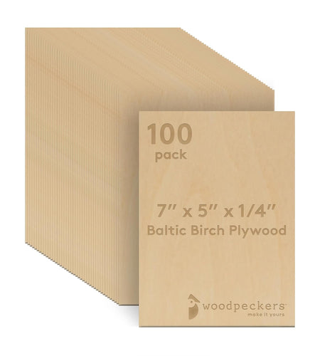 Baltic Birch Plywood, 6 Mm 1/4 X 5 X 7 Inch Craft Wood, Pack of 100 B/BB Grade Baltic Birch Sheets, Perfect for Laser, CNC Cutting and Wood Burning, by