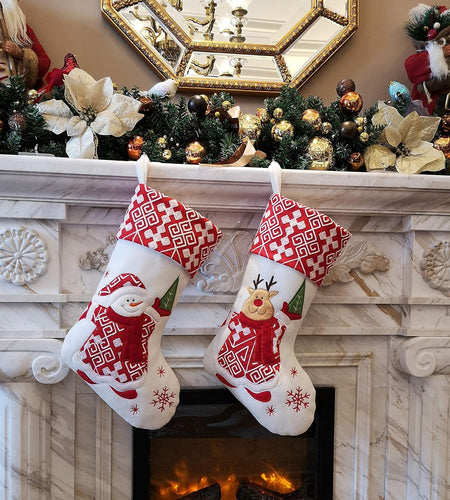 Classic Christmas Stockings Set of 2 Santa, Snowman Xmas Character 17 Inch (Style 4)