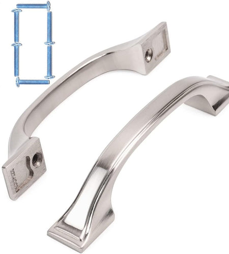 Square Foot Craftsman Cabinet Bow Pull - Shiny Brushed Nickel Furniture Handle, 3 Inch/76Mm Screw Spacing, 10-Pack for Kitchen Cupboard Door, Bedroom Dresser Drawer, Bathroom Hardware