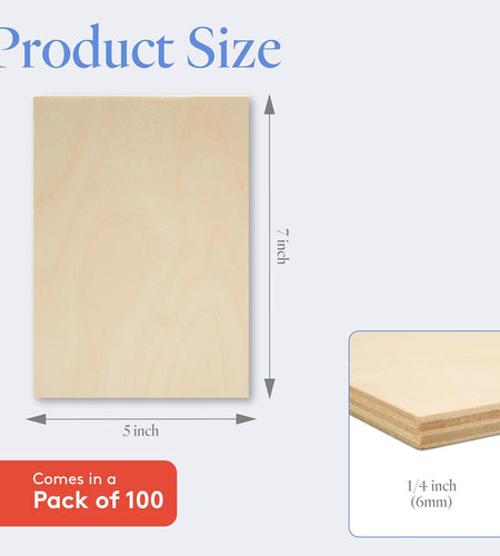 Baltic Birch Plywood, 6 Mm 1/4 X 5 X 7 Inch Craft Wood, Pack of 100 B/BB Grade Baltic Birch Sheets, Perfect for Laser, CNC Cutting and Wood Burning, by