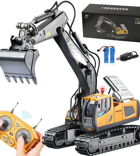 Remote Control Excavator,11 Channel RC Excavator Toys, Rechargeable Construction Vehicle Toys with Lights Sounds,Gifts for Kids 3-12 Years Old