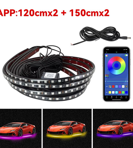 Car Underbody Light Decorative Lamp Neon LED RGB Car Underglow Bottom Light Remote/App Control Flexible Waterproof LED Strip