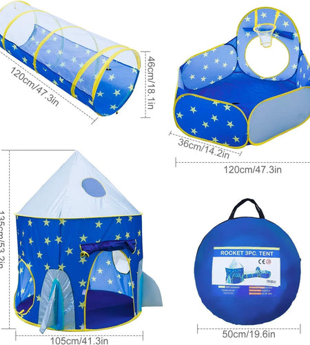 Kids Play Tent, 3 in 1 Kids Play Tent for Toddler Girls with Play Tunnel & Baby Ball Pit & Castle Tent and Storage Bag, Indoor Outdoor Toy Tent for Toddlers Kids Toy Gifts (Without Ball)