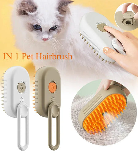 3 in 1 Pet Electric Steam Brush Cat and Dog Cleaning Spray Massage Grooming Comb Retractable Handle Pet Hair Removal Beautybrush