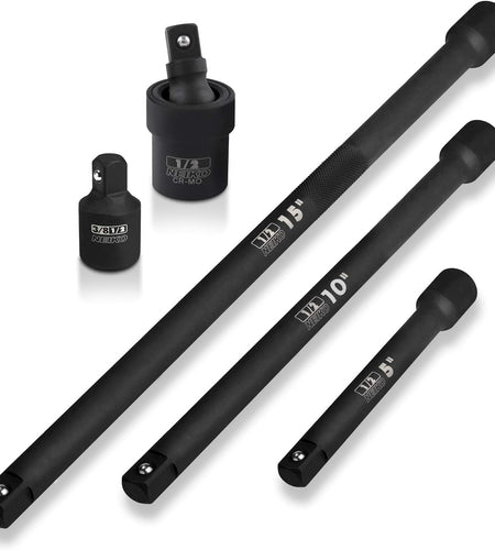 00256A 1/2-Inch Drive Impact Extension Bar and Adapter Set, 5-Piece | Includes 5, 10, 15-Inch Extension Bars, Universal Joint, and Reducer