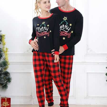 Christmas Family Pajamas Matching Sets, Classic Plaid Xmas Sleepwear for Family Mens Womens